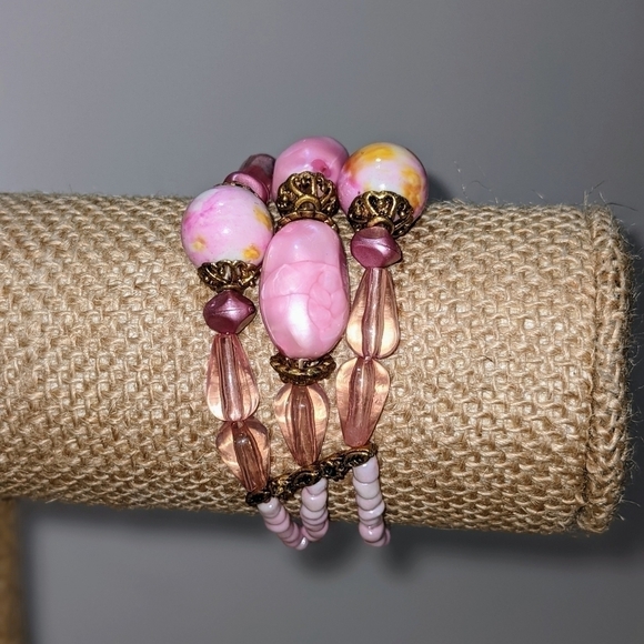Pink Stone & Bead Bracelets Set - Picture 7 of 16